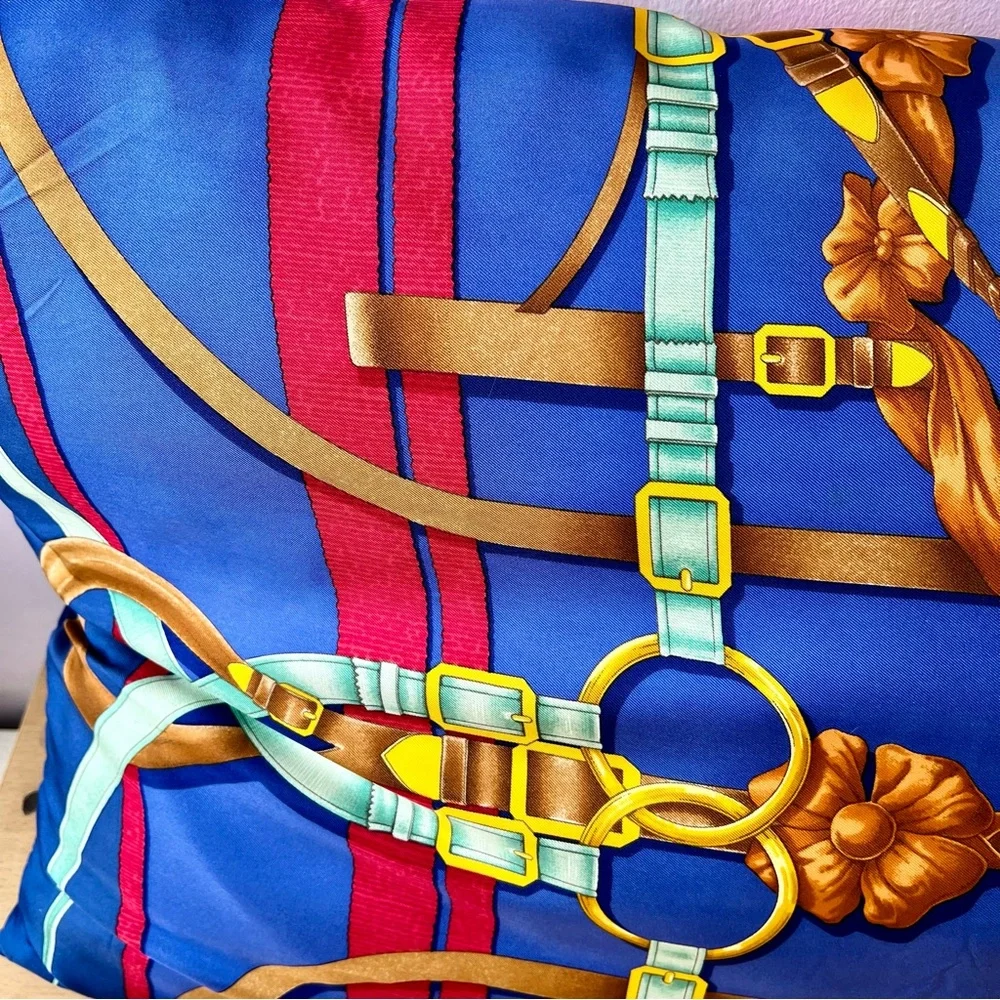 VINTAGE HERMES FRANCE LARGE OVERSIZED SILK CUSTOM MADE PILLOW ONE OF A KIND